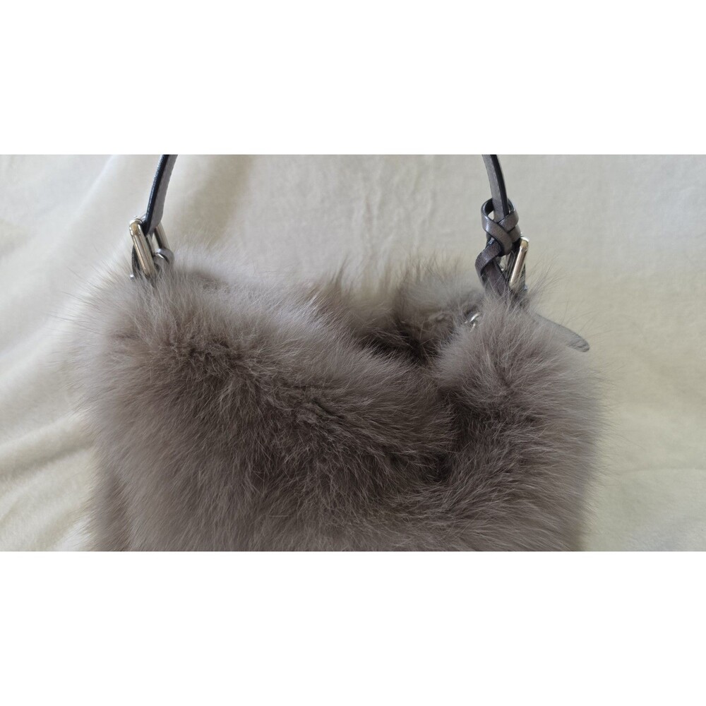VTG Castellari Milano Italy Genuine Fox Fur Leather Handbag Gray Y2K Luxury - Picture 5 of 16